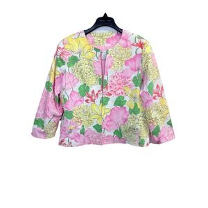 Rafael Floral Jacket Size 14 Pink Green Spring Garden Party 3/4 Sleeve Lined